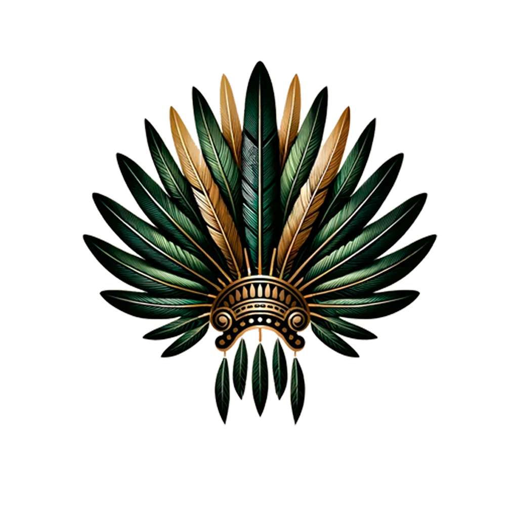 Emblema de Pilli Copilli: plumas verdes y doradas